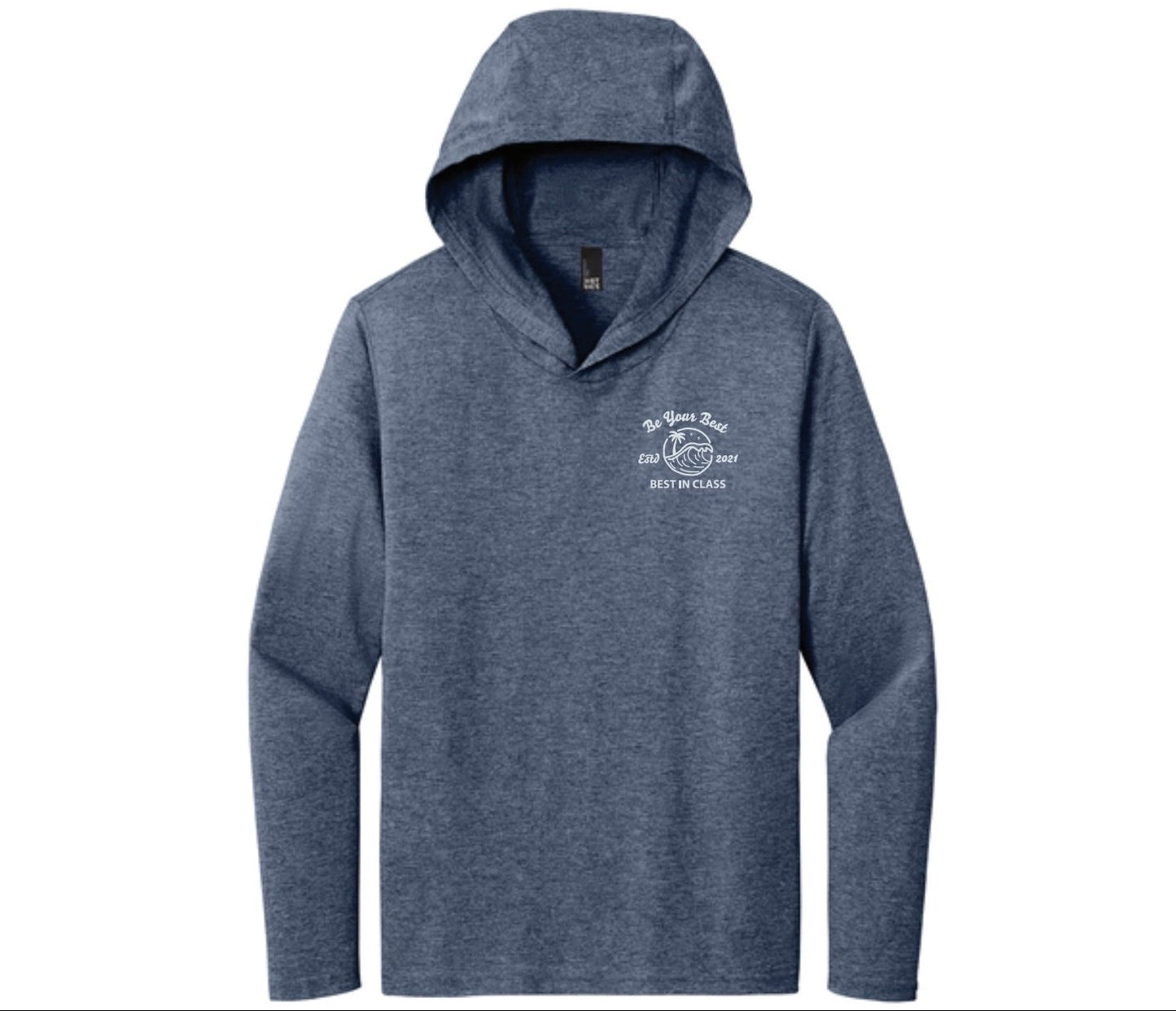 Heather navy hoodie with chest BIC logo