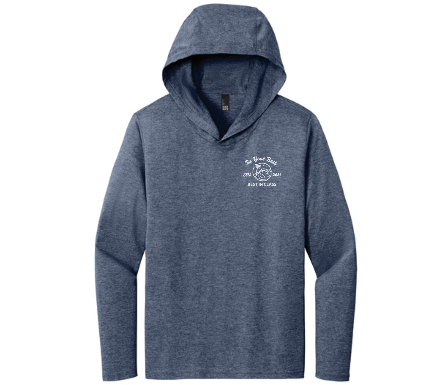 Heather navy hoodie with chest BIC logo